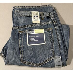 Men's DOCKERS 5-Pocket Pants 32x32 Straight Fit Flat Front Blue Denim Jeans NWT